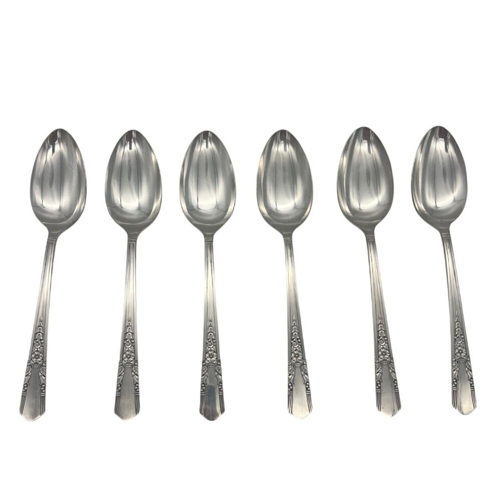 Oneida Simeon L & George H Rogers Jasmine 6 Oval Soup Spoons 7.25" Circa 1939